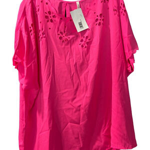 NWT Pink Flutter Sleeve Flower Cut Outs Boxy Blouse​
